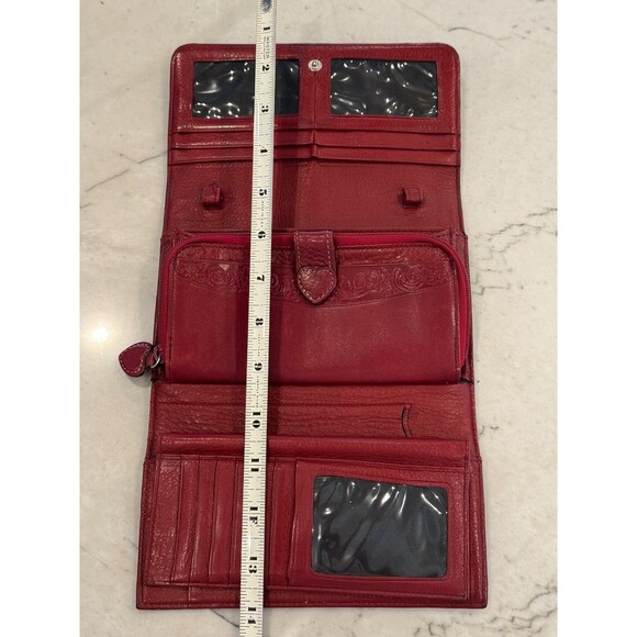 Brighton Red Pebbled Leather Trifold Wallet Organizer Checkbook Clutch - Picture 11 of 12